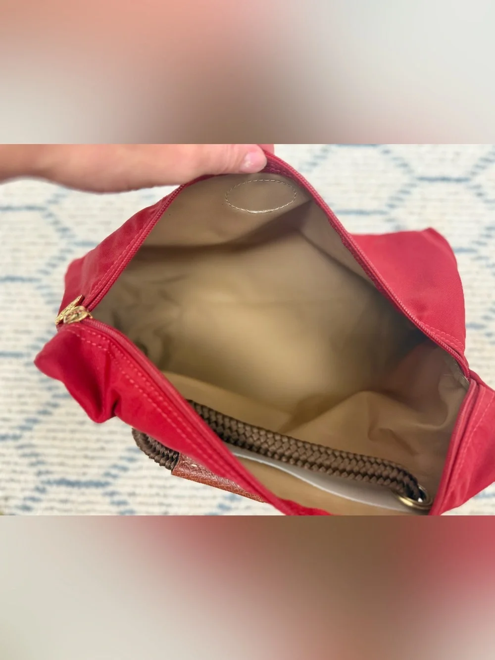 LONGCHAMP Vintage Y2K Collectors Made N France Le Pliage Nylon Red & Leather Bag - Picture 14 of 16